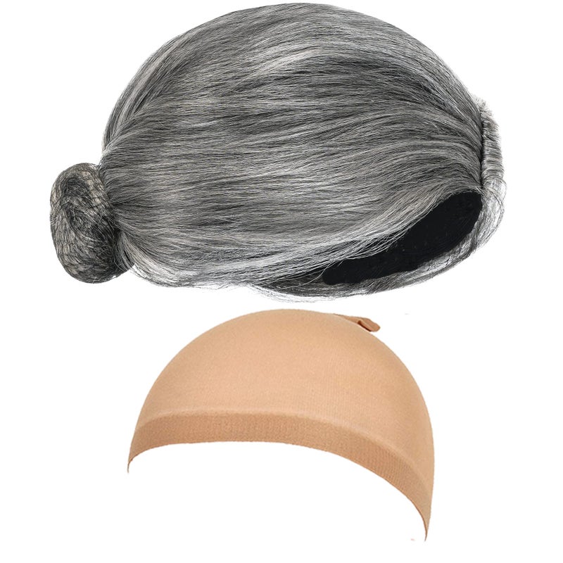 EBYTOP Old Lady Costume for Kids Halloween 100th Day of School Girls Dress up Granny Wig Grandma 100 Days Glasses Cane 1-PK 3-4 Years - Image 4